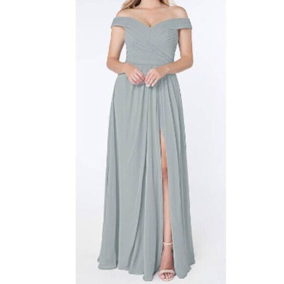 Azazie Women's Princess  Chiffon Off Shoulder Gown Maxi Dress with Slits - Picture 1 of 5